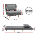 Artiss Sofa Bed Convertible Couch Recliner Lounge Chair Linen Grey - RnR Galore