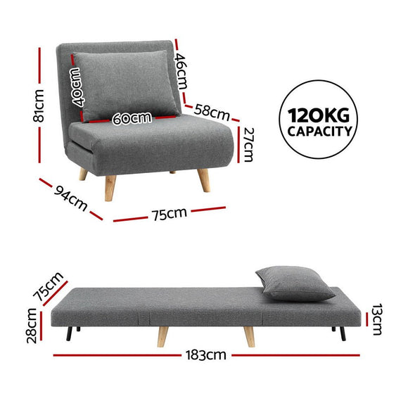 Artiss Sofa Bed Convertible Couch Recliner Lounge Chair Linen Grey - RnR Galore