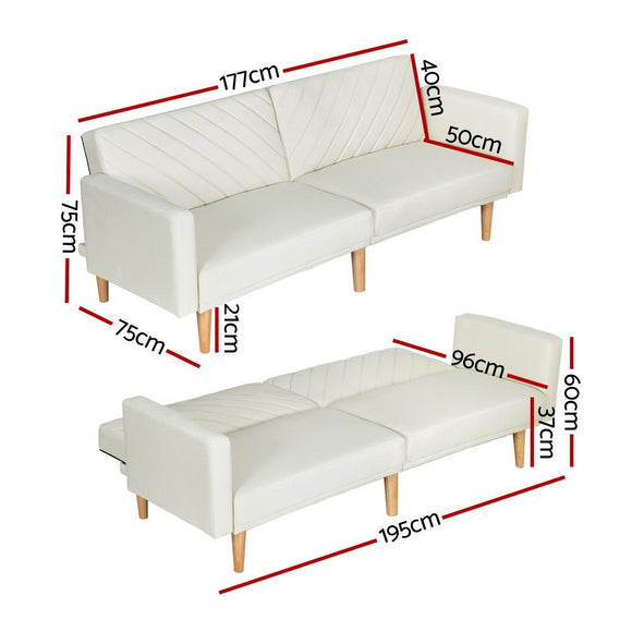 Artiss Sofa Bed Convertible Lounge 3 Seater Futon Couch Recliner Fabric Beige - RnR Galore