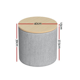 Artiss Storage Ottoman Blanket Box 40cm Linen Round Grey - RnR Galore