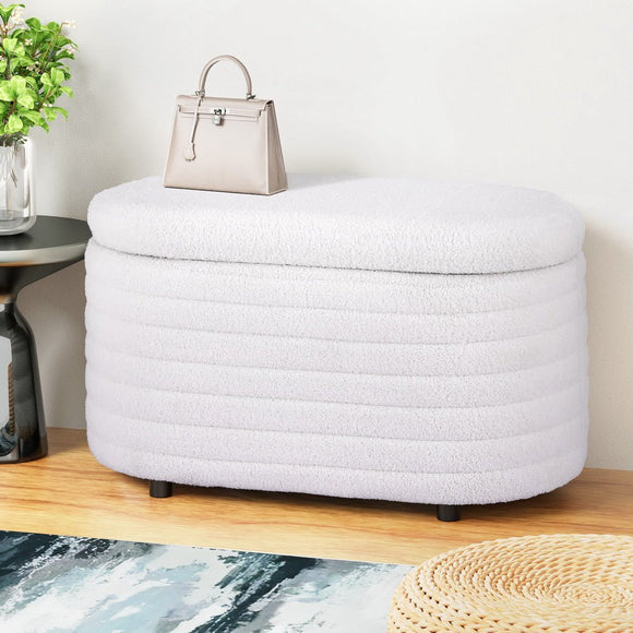 Artiss Storage Ottoman Blanket Box 87cm Boucle Fabric Oval - RnR Galore