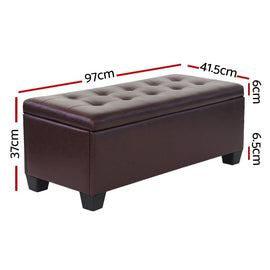Artiss Storage Ottoman Blanket Box 97cm Leather Brown - RnR Galore