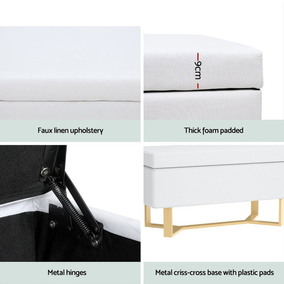 Artiss Storage Ottoman Blanket Box Criss - cross Linen White - RnR Galore
