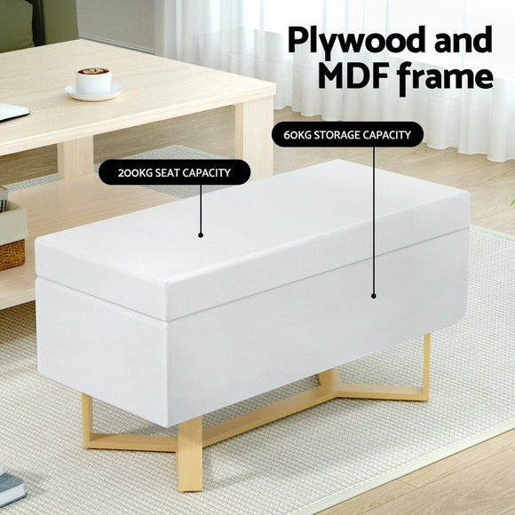 Artiss Storage Ottoman Blanket Box Criss - cross Linen White - RnR Galore