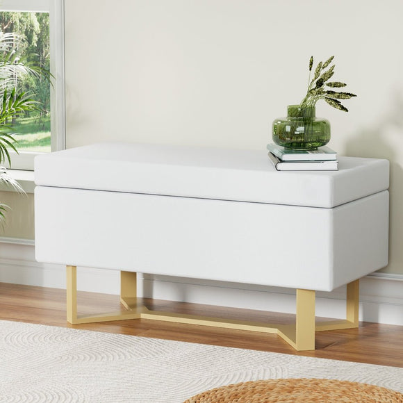 Artiss Storage Ottoman Blanket Box Criss - cross Linen White - RnR Galore