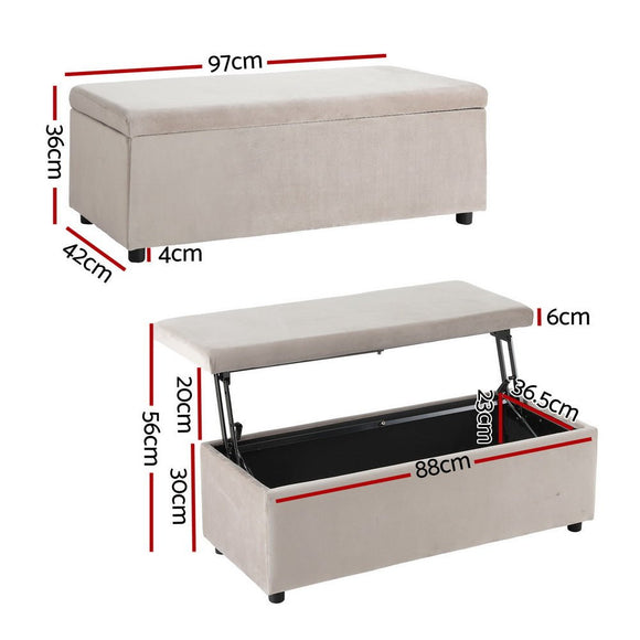 Artiss Storage Ottoman Blanket Box Table 97cm Velvet Taupe - RnR Galore