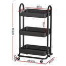 Artiss Storage Trolley Kitchen Cart 3 Tiers Rack Shelf Organiser Wheels Black - RnR Galore