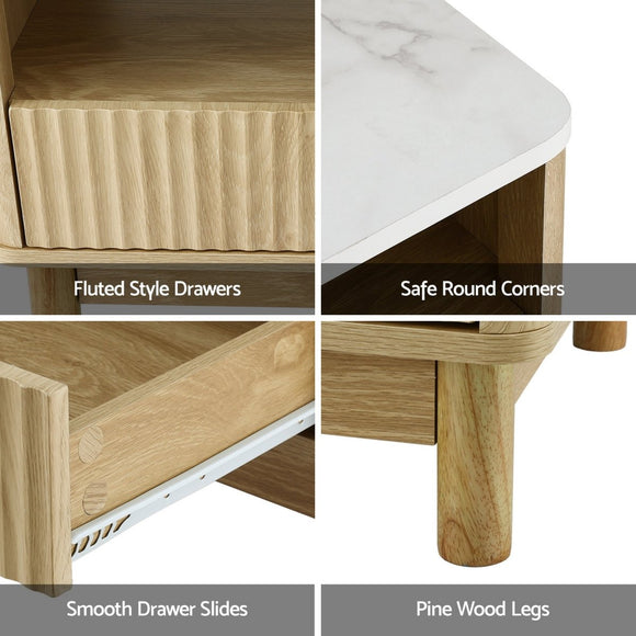 Artiss TV Unit & Coffee Table Set Storage Drawers Pine - RnR Galore