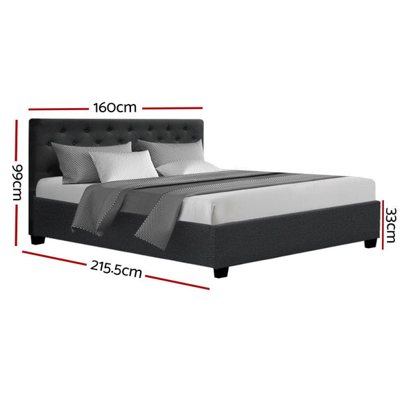 Artiss Vila Bed Frame Fabric Gas Lift Storage - Charcoal Queen - RnR Galore