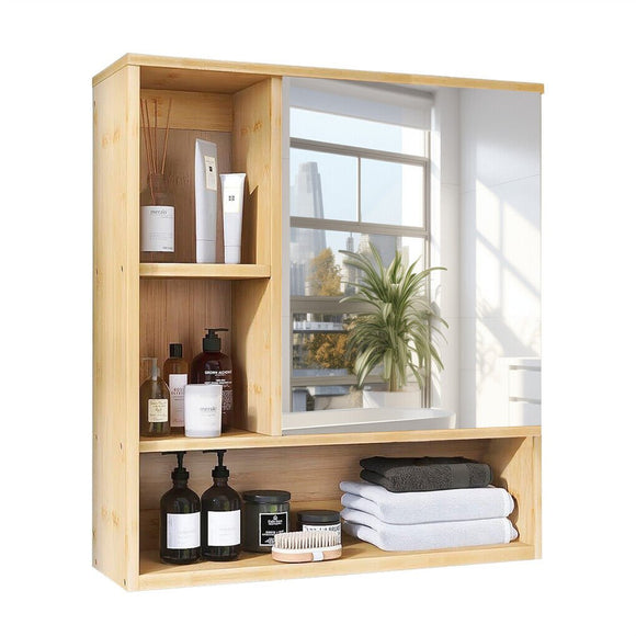 Bamboo Wall Medicine Cabinet Mirror 55.5cm 5 Shelf - RnR Galore