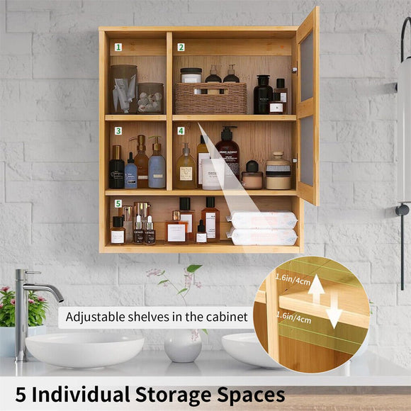 Bamboo Wall Medicine Cabinet Mirror 55.5cm 5 Shelf - RnR Galore
