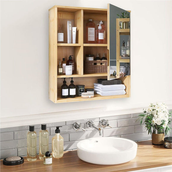 Bamboo Wall Medicine Cabinet Mirror 55.5cm 5 Shelf - RnR Galore