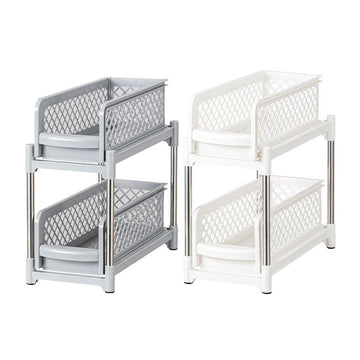 Bathroom Kitchen Sink Storage Rack Drawer Plastic Shelf Seasoning Holder - White - RnR Galore