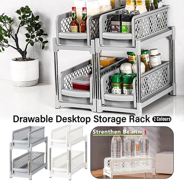 Bathroom Kitchen Sink Storage Rack Drawer Plastic Shelf Seasoning Holder - White - RnR Galore