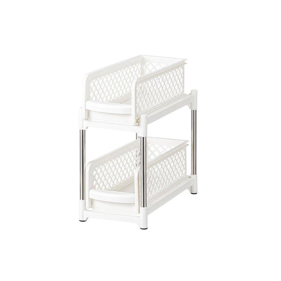 Bathroom Kitchen Sink Storage Rack Drawer Plastic Shelf Seasoning Holder - White - RnR Galore