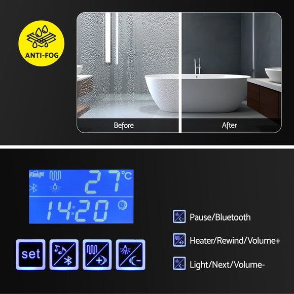 Bathroom Mirror Cabinet LED Light 900x720mm Medicine Wall Storage - RnR Galore