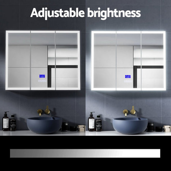 Bathroom Mirror Cabinet LED Light 900x720mm Medicine Wall Storage - RnR Galore