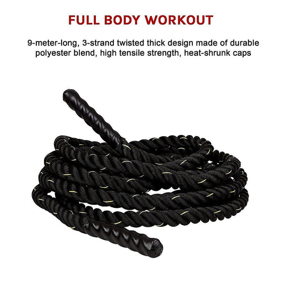 Battle Rope Dia 3.8cm x 9M length Poly Exercise Workout Strength Training - RnR Galore