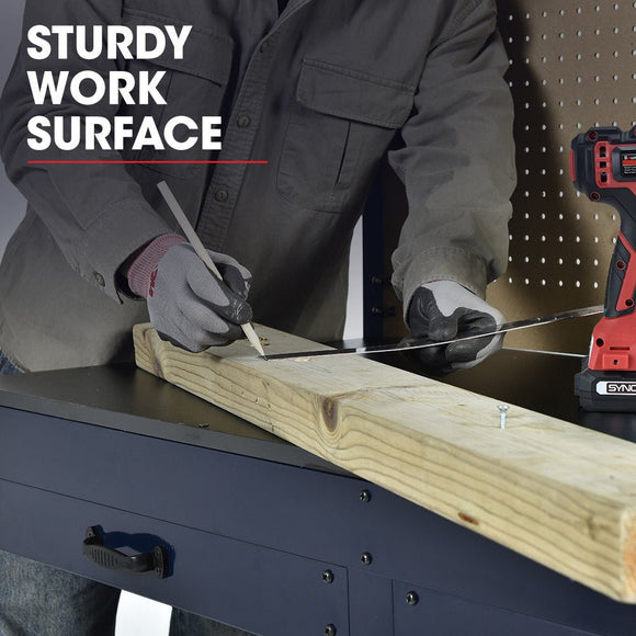 BAUMR - AG Steel Garage Workbench with LED Lights Pegboard Tool Storage Work Bench Workshop Table - RnR Galore