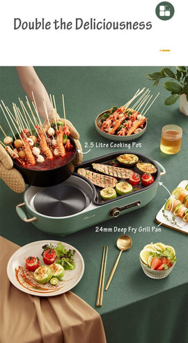 BEAR Multi - functional 2 - in - 1 Cooking Hot Pot And Griddle Barbecue Machine DKL - C15L1 - RnR Galore