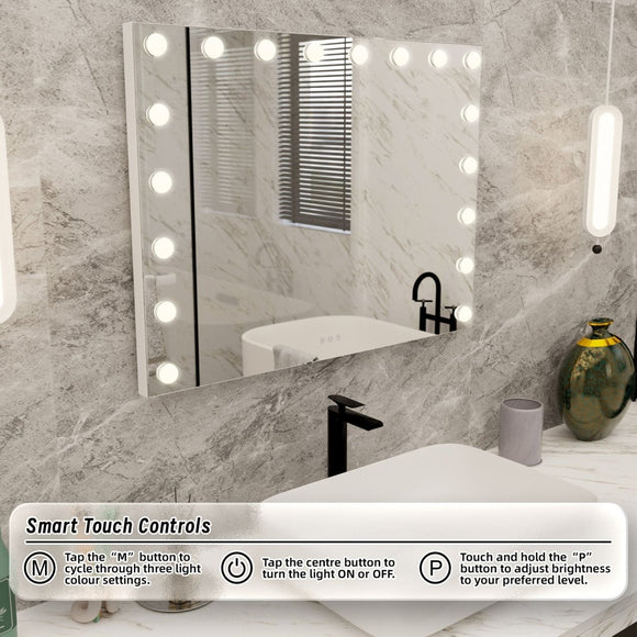 Beauty Mirror with 18 LED Bulbs, Colour Settings, White Frame, and USB A and C Ports - RnR Galore