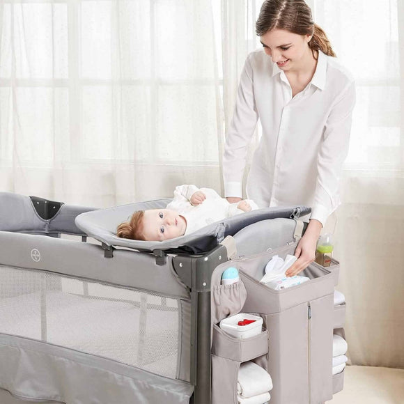 Beige Foldable Baby Crib Storage Hanging Bag - Large Capacity Organizer for Cribs and Changing Tables - RnR Galore