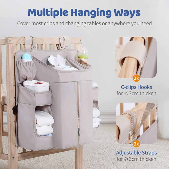 Beige Foldable Baby Crib Storage Hanging Bag - Large Capacity Organizer for Cribs and Changing Tables - RnR Galore