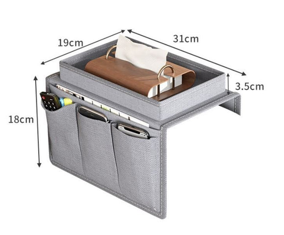 Beige Foldable Sofa Armrest Organizer With 3 - Zones - 20kg Load Capacity, Thickended Oxford Cloth Storage Bag for Dorms, Cars & Living Rooms - RnR Galore