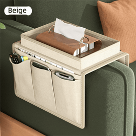 Beige Foldable Sofa Armrest Organizer With 3 - Zones - 20kg Load Capacity, Thickended Oxford Cloth Storage Bag for Dorms, Cars & Living Rooms - RnR Galore
