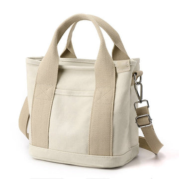 Beige Small Canvas Tote Bag Crossbody Lunch Handbag with Adjustable Strap Fits 9.7 Inch Tablet for Women Daily Work and Travel - RnR Galore