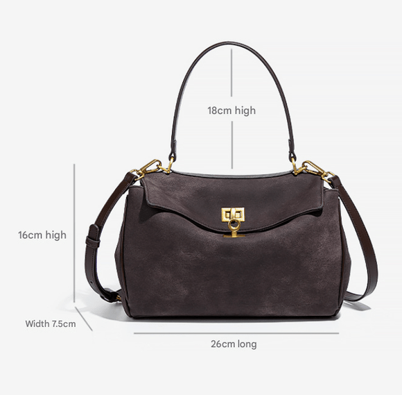 Beige Women's Vintage Suede Satchel Bag - Elegant Top Handle Purse with Gold Lock - RnR Galore