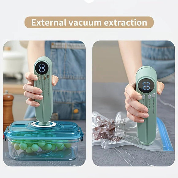 beige.USB Rechargeable Portable Vacuum Sealer, includes sealing bags and a rapid vacuum pump. Space - saving design, suitable for vacuum packing snacks, meat, fruits, and vegetables for food preservation. - RnR Galore