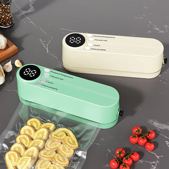 beige.USB Rechargeable Portable Vacuum Sealer, includes sealing bags and a rapid vacuum pump. Space - saving design, suitable for vacuum packing snacks, meat, fruits, and vegetables for food preservation. - RnR Galore