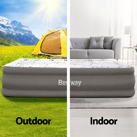 Bestway Air Mattress Queen Inflatable Bed 46cm Airbed Decorated Surface Grey - RnR Galore
