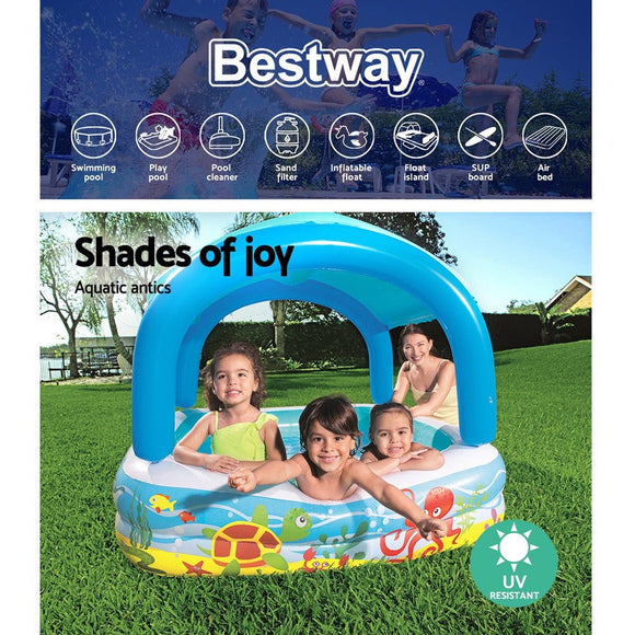 Bestway Kids Pool 140x140x114cm Inflatable Swimming w/ Canopy Play Pools 265L - RnR Galore