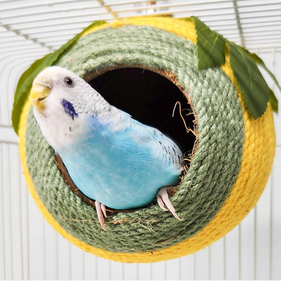 Bird Nest Parrot Nest Coconut Shell Braided Twine Colourful Cage Hanging Bed - White - Brown - Screw Model - RnR Galore