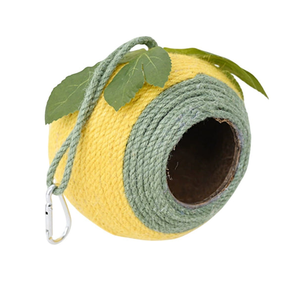 Bird Nest Parrot Nest Coconut Shell Braided Twine Colourful Cage Hanging Bed - White - Brown - Screw Model - RnR Galore
