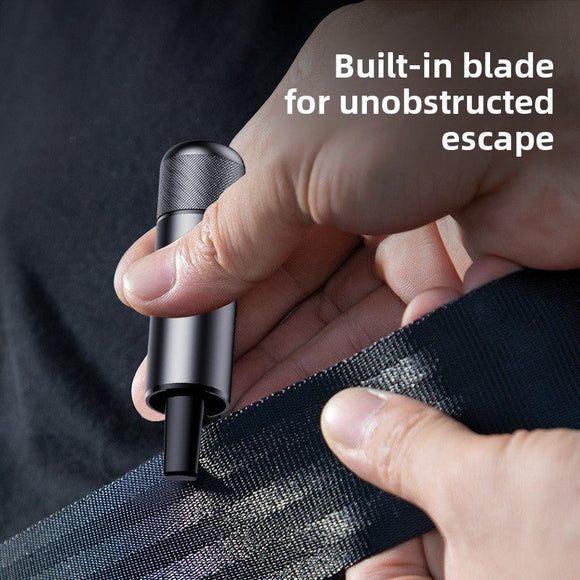 Black 2 - in - 1 Emergency Car Escape Tool - Spring - Loaded Window Breaker & Seatbelt Cutter - RnR Galore