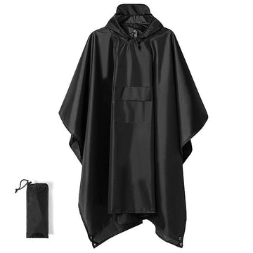 Black 3 - in - 1 Multifunctional Outdoor Rain Poncho - Ground Mat & Shelter - Lightweight & Waterproof for Hiking & Camping - RnR Galore