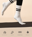 Black (3 - Pack) Unisex Striped Non - Slip Grip Socks - Cotton Crew Socks for Yoga, Pilates & Home Workouts - RnR Galore