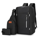 Black 3 Piece Mens Backpack Set with Sling Bag and Pouch USB Charging Port Large Capacity Laptop Daypack Water Resistant Business Travel School Bag - RnR Galore