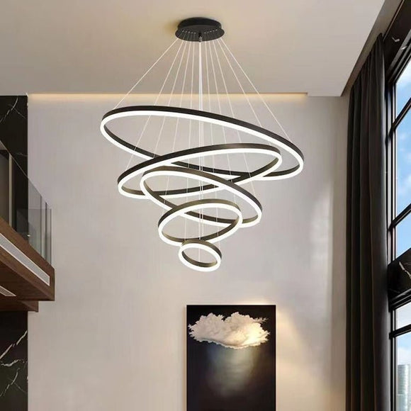 Black 3 Rings Minimalist LED Pendant Light Adjustable Circular Chandelier - RnR Galore
