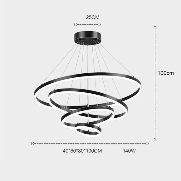 Black 5 Rings Minimalist LED Pendant Light Adjustable Circular Chandelier - RnR Galore