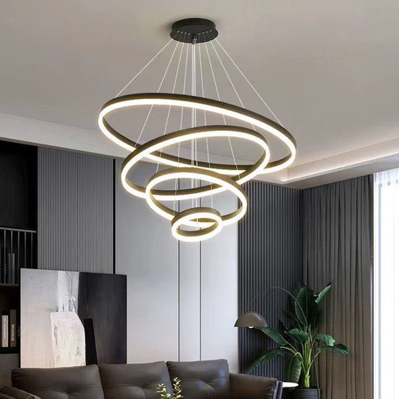 Black 5 Rings Minimalist LED Pendant Light Adjustable Circular Chandelier - RnR Galore