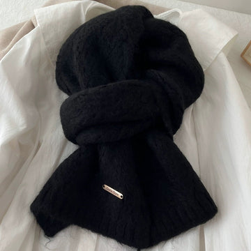 Black Alpaca Wool Blend Solid Color Knitted Scarf for Women Winter New Style Student High Quality Couple Woolen Neck Warmer - RnR Galore