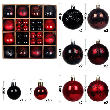 Black and red 44 - Piece Assorted Christmas Baubles Set with Elegant Designs in Wooden Gift Box - 3 - 6cm Decorative Ornaments for Tree, Home & Holiday Display - RnR Galore