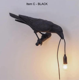 Black Bird Left Wall Lamp Nordic Resin Bird Wall Lamp - Creative Animal Bedside Decorative USB Night Light, Stylish Bird Perched Lamp for Bedroom and Living Room - RnR Galore