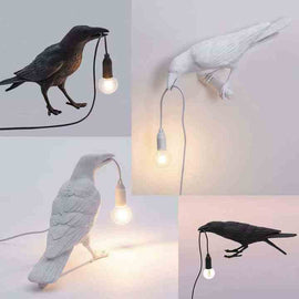 Black Bird Standing Shape Nordic Resin Bird Wall Lamp - Creative Animal Bedside Decorative USB Night Light, Stylish Bird Perched Lamp for Bedroom and Living Room - RnR Galore
