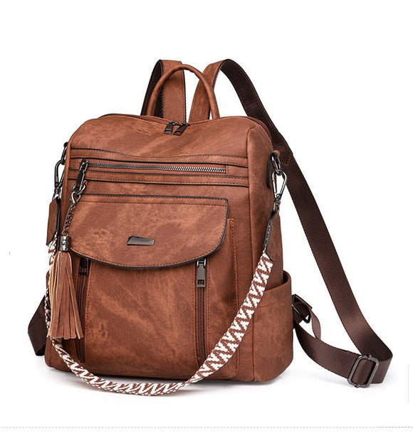 Black Chic Women's PU Leather Convertible Backpack - Anti - Theft Design, Multi - Pocket Shoulder Bag with Tassel - RnR Galore