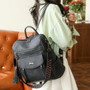 Black Chic Women's PU Leather Convertible Backpack - Anti - Theft Design, Multi - Pocket Shoulder Bag with Tassel - RnR Galore